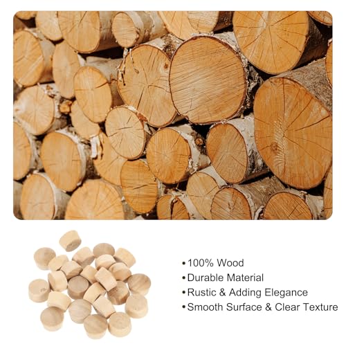 Image of uxcell 26Pcs Wood Button Plugs, 13.5mm /0.53 inch Flat Head Hardwood Screw Hole Plug Wooden Caps Buttons Wood Plug for Furniture Woodworking Craft Decor (15mm x 13.5mm)