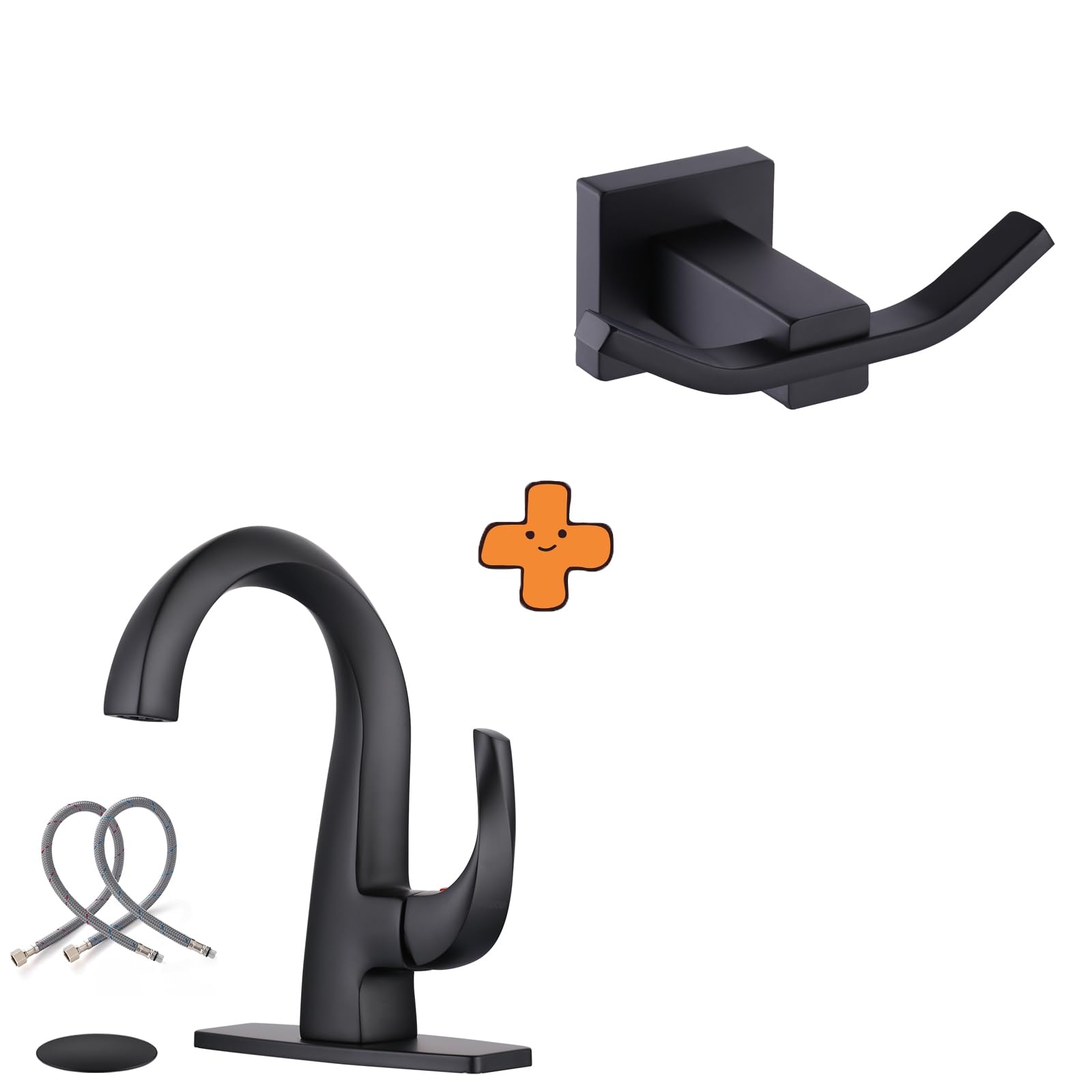 Jnfidosr Black Single Handle Bathroom Faucet, Matte 1 Hole And Towel Hooks For Bathrooms Sus304 Stainless Steel Coat Hook, Bathroom Robe Towel Holder