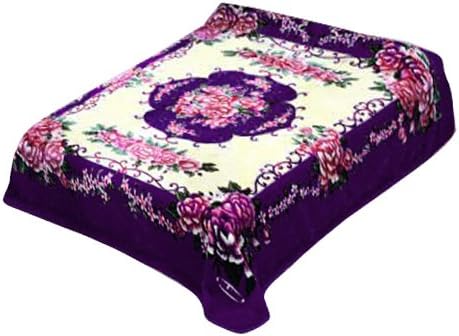 SOLARON Korean Super Thick Mink Blanket Twin Size 63" x 87" Purple Vector Roses BM60