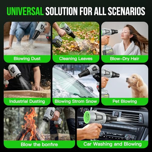 Leaf Blower Cordless 1000,000 RPM HandheldLightweight Patio Cleaning Turbo Jet Blower SetAdjustable and Lockable Wind Speed Design with Batteryand Charger Blowing Leaves and Dust Car Dryer (Grey) by FJPTU - Used condition - Image 6