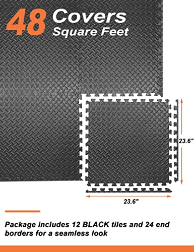 Innhom Gym Flooring Gym Mats Exercise Mat For Floor Workout Mat Foam Floor Tiles For Home Gym Equipment Garage, 12 Pieces Black #TOP6
