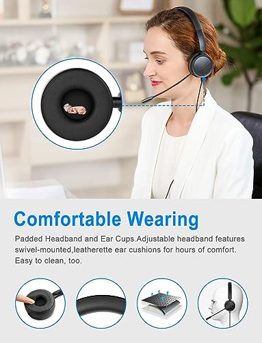 Image of New bee USB Headset with Mic for PC, On-Ear Computer Laptop Headphones with Noise Cancelling Microphone & USB-C Adapter for Home Office Online Class Skype Zoom (Black)
