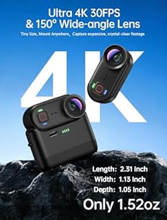 4K Mini Body Action Cameras POV Body Cam, 64GB Sports Camera with Audio Video Recording, Portable WiFi Magnetic Wearable Waterproof Thumb Camera for Motorcycle Vlogging Skiing Cycling Hiking-Black