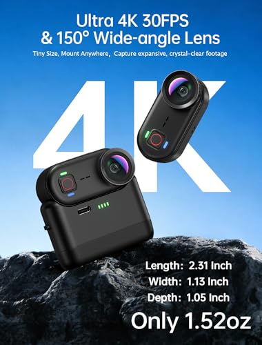 4K Mini Body Action Cameras POV Body Cam, 64GB Sports Camera with Audio Video Recording, Portable WiFi Magnetic Wearable Waterproof Thumb Camera for Motorcycle Vlogging Skiing Cycling Hiking-Black