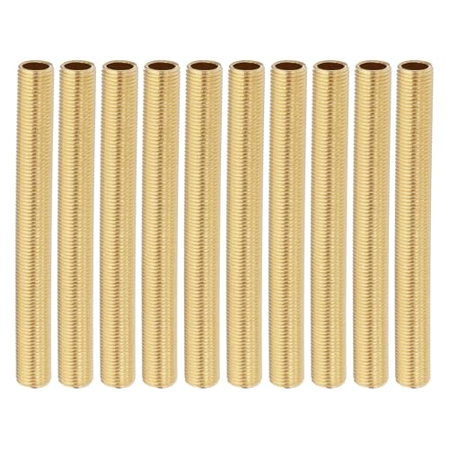 PATIKIL M10 Fine Thread Brass Lamp Pipe Nipple, 10 Pcs 90mm/ 3.5" Length Hollow Tube Adapter Coupler Connector Pipe Fitting Hardware DIY Repair Part for Lamp Lights