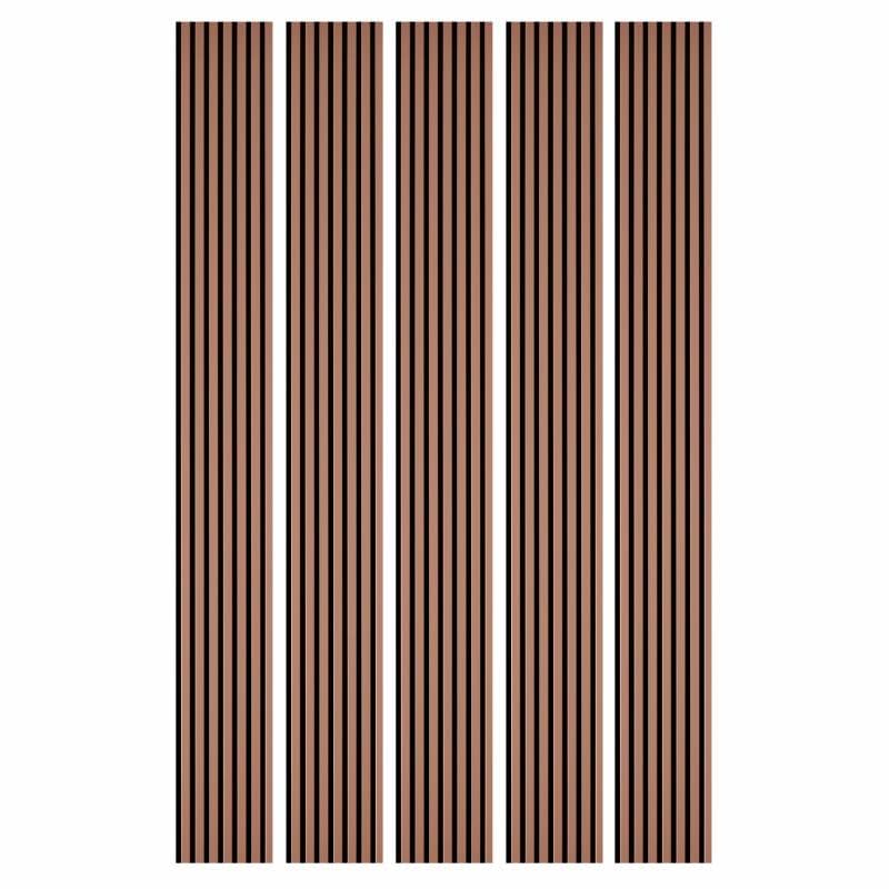 DECOON - Lote de 5 paneles listones de madera, 250 x 30 x 1,9 cm, terracota, fieltro negro, 3,75 m²