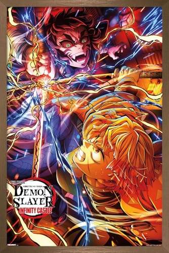 Trends International Demon Slayer: Infinity Castle (2025) - Zenitsu & Kaigaku Key Art Wall Poster, 34L x 22.4W, Bronze Framed Version
