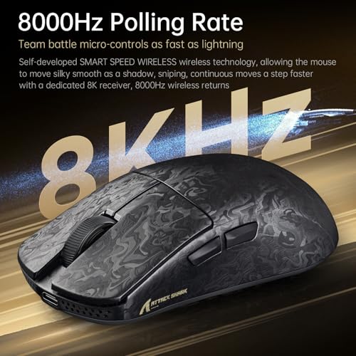 Image of ATTACK SHARK R11 Ultra 8K Carbon Fiber Wireless Gaming Mouse-Black Ink | 42000 DPI-PAW3950 MAX Sensor-49g Lightweight,Nordic 52840 MCU Chip,Wired /BT /2.4Ghz Programmable,RGB Coiled Cable for PC Mac