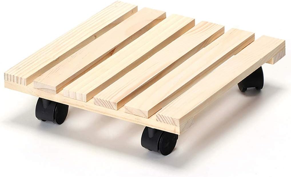 Plant Trolley Plant Pot Trolley,Square Natural Wwood Plant Pot Caddy,Mobile Vintage Garden Plant Pot Mover with Wheels,Indoor Planter Trolley Casters Rolling Coaster On Wheels,Movable Flower