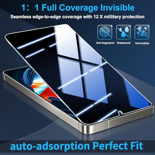 Image of 3 Pack Privacy Screen Protector for Samsung Galaxy S24 Ultra Tempered Glass, 9H+ Hardness, 12FT Military Grade Shatterproof, Auto Alignment Frame, Bubble Free Case Friendly HD Clear 6.8 Inch