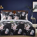 Aisbo Bettwäsche Blumen 200x220 Set - Bettwäsche-Set Blümchen Muster 3teilig für Bett 200x220cm Schwarze Bettbezug mit Reißverschluss, Modern Floral Duvet Cover Aesthetic Optik mit Stil