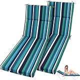 SmoothNovelty 2 Pcs Indoor Outdoor Chaise Lounge Cushions Sponge Bench Outdoor Furniture Chaise Cushions Patio Chair Furniture Replacement (Dark Blue Stripes)