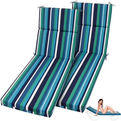 SmoothNovelty 2 Pcs Indoor Outdoor Chaise Lounge Cushions Sponge Bench Outdoor Furniture Chaise Cushions Patio Chair Furniture Replacement (Dark Blue Stripes)
