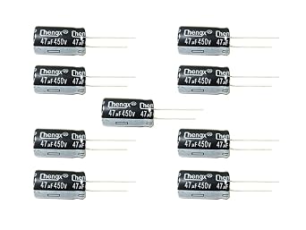 47uF 450V 16X25mm0.63x0.98in +/-20% -25 إلى +105C 9PCS مكثفات إلكتروليتية من الألومنيوم، 47 MFD