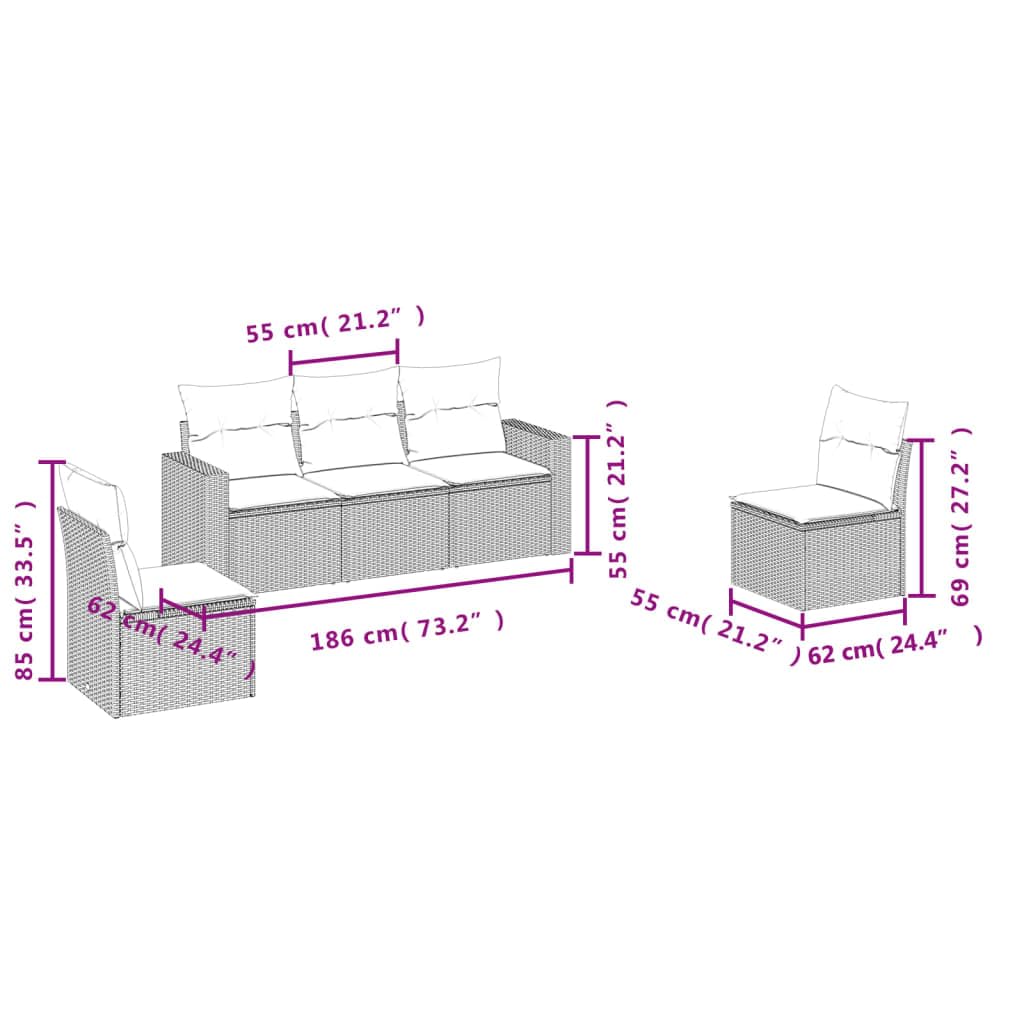 Set di divani da giardino in polyrattan marrone, 5 pezzi, con cuscino, vano portaoggetti, borsa impermeabile, resistente ai raggi UV, portata 110 kg, per giardino, terrazza, balcone