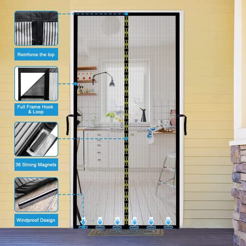 Acmetop Magnetic Screen Door 38" X 83", 2023 Upgraded Fiberglass Screen Door Mesh With Handy Hasp, Pet And Kid Friendly Door Screen With 36 Magnets & 6 Weighted Sticks, Full Frame Hook&Keeps Bugs Out #TOP5