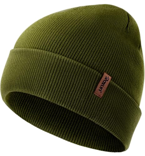 ROXUN Beanie for Men/Women Winter Hat Knit Cuffed Soft Warm Unisex Skull Stocking Cap Army Green
