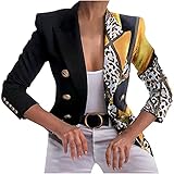 Womens Blazer Leopard Print Cardigans Color Block Jackets Slim Fit Suit Coat Double Breasted Blazers...