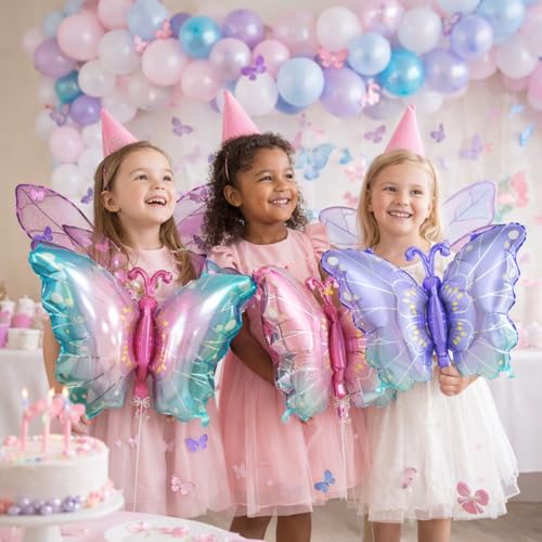 Image of Rozi Decoration Butterfly Foil Balloons for Birthday Decoration, Pastel Butterfly Theme Helium Balloons for Kids Party, Baby Shower, Garden Party & Home Decor (Pack of 3)