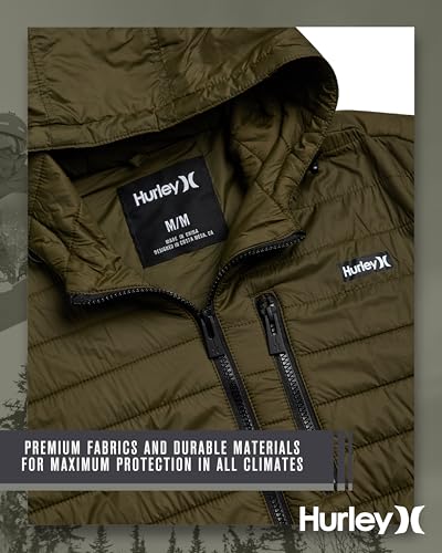 Image of Hurley Mens Puffer Jacket - Lightweight Packable Insulated Winter Coat for Men - Weather Resistant Quilted Outdoor Jacket