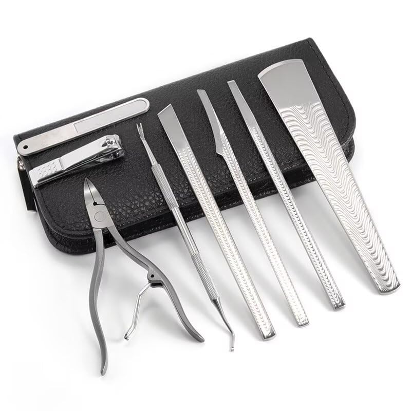 8Pcs Toenail Scraper Manicure Tools Portable & Storage Case Pedicure Knife Set Dead Skin Remover Files Foot Care Pedicure Tools