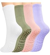 MIHAIR Pilates Yoga Socks with Grips for Women - Crew Length Ballet Barre Socks - Sticky Workout ...