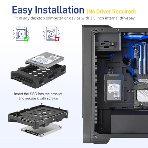 Image of ZORBES 2.5 inch to 3.5 inch Hard Drive Adapter HDD SSD Mounting Bracket Tray for 7 /9.5 /12.5mm 2.5 Inch HDD /SSD with SATA III Interface for Desktop PC, Internal Hard Drive Bay Converte