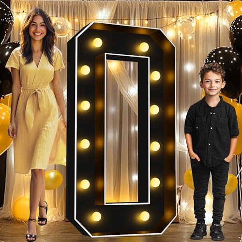 Image of Pooqla 4FT Marquee Light Up Numbers 0 for Birthday Party Decorations | Black LED Marquee Numbers Party Backdrop, 4 Feet Large Mosaic Numbers 10th 30th 50th Anniversary Birthday Gift for Boys Men