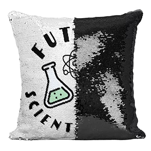 Coussin sequin noir de future scientifique déco métier sciences