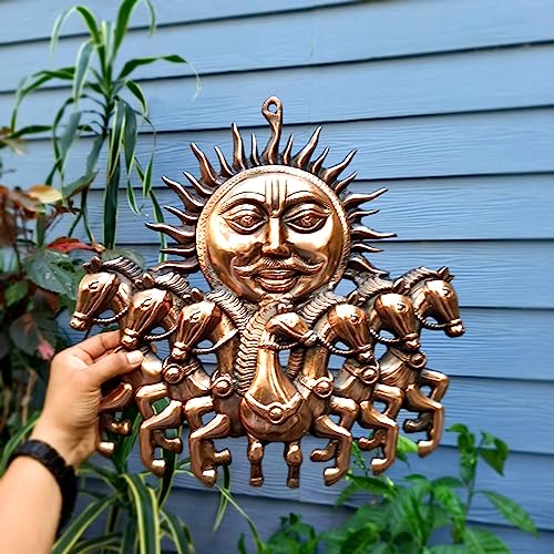 Image of Apka Mart The Online Shop 7 Running Horse With Sun Wall Hanging - For Vastu, Feng Shui, Home, Office, Living Room Wall Decor & Gifts (Metal - Alloy, Color - Copper Shade, Size - 17x17 Inch)
