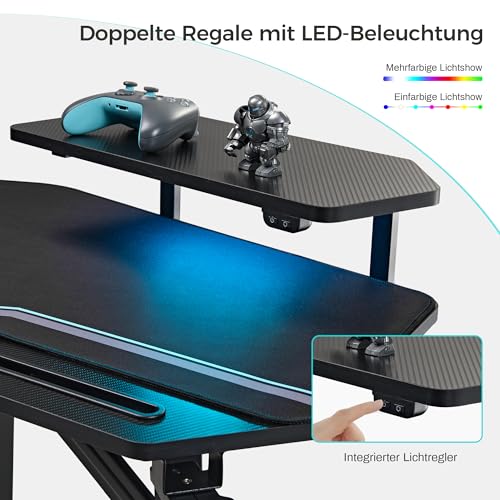 EUREKA ERGONOMIC Gaming Tisch mit LED
