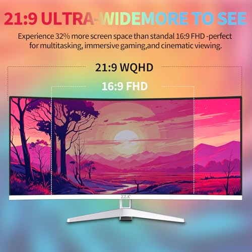 Image of 34'' Ultrawide Curved Monitor-WQHD 3440x1440 Resolution,100Hz, IPS Panel, Built-in Speakers,3800R Curvature,HDR10,AMD FreeSync Premium,21:9 Aspect Ratio,Low Blue Light,Flicker-Free Technology-White