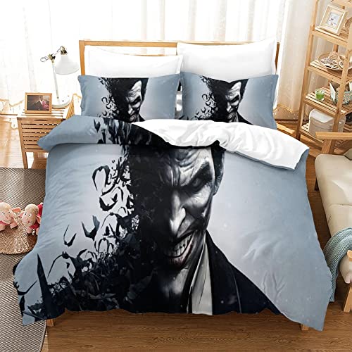 Joker Juego De Ropa De Cama Funda De Edredón De Microfibra Suave De Fácil Cuidado Funda De Almohada con Un Sentido De Impresión 3D Juego De 3 Piezas Double（200x200cm）