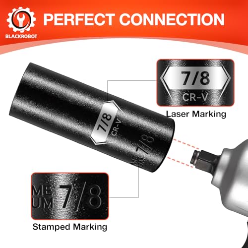 Image of BLACKROBOT 1 /2 Inch Drive 6-Point Deep Socket, 7 /8 inch Deep Impact Socket, CR-V Steel