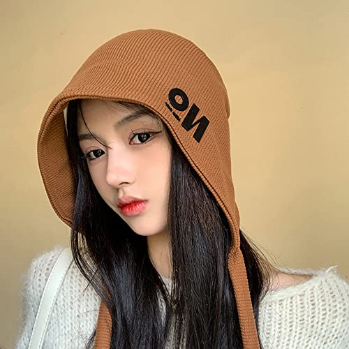 Fsigom Women Winter Hat Cover Ears Hat Soft Stretch Cable Knitted Bucket Hat (Deep Coffee) #TOP1