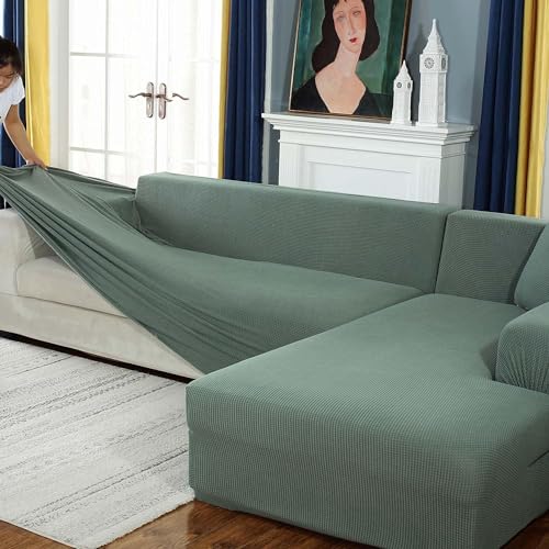 Stretch Sofa Cover for 1/2/3/4 Seater & L-Shape Couches - Solid Color Pet-Friendly Slipcover with Anti-Slip Elastic Bottom, Machine Washable Furniture Protector (Green, 1 Seater)