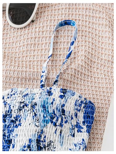 SOLY HUX Women's Summer Sleeveless Mini Dress Floral Sundress Smocked Boho Beach Cami Short Dresses Blue Multi Small - Image 3