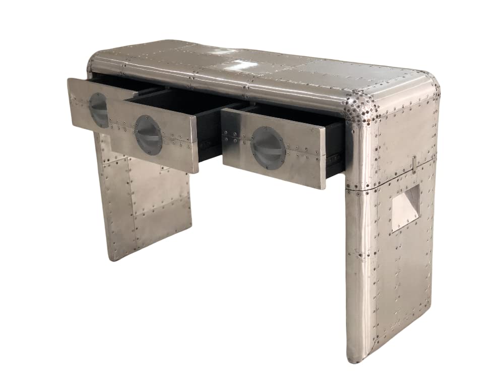 ARTIZANSTORE Aluminum Coffee Table Bedside Night Stand with 3 Storage Drawers Aviator End Side Table Aircraft Airman Style Living Room Home Office