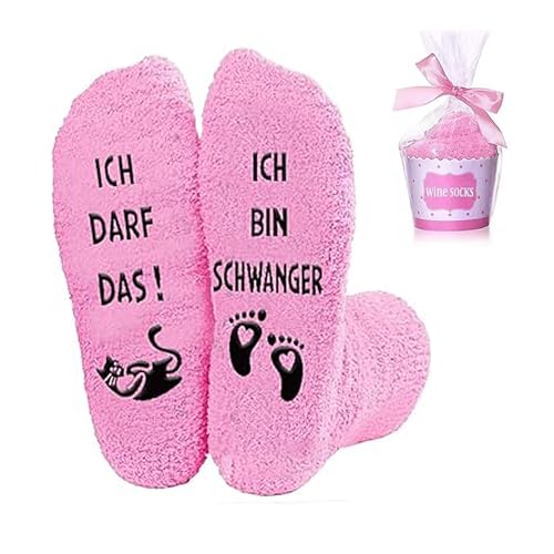 Rosa Schwangerschaft Geschenk Socken,Schwangerschaftskalender,Lustige Geschenke für Schwangere Frauen Werdende Mütter,Socken Mit Spruch Ich Darf Das!Ich Bin Schwanger Eltern Schwanger VerküNden Gift