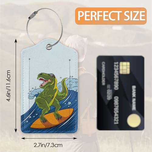 2 Pcs Luggage Tags for Suitcase,Dinosaur Surfing on Sea Luggage Tag Name Id Labels with Privacy Cover for Travel Backpack Women Men2