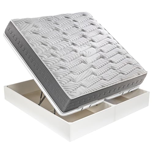 ROYAL SLEEP - Pack Descanso Montaje y Retirada de Usado Incluido | Colchón Viscoelástico Ceramic Plus 180x200 | Dos Canapés Abatibles Blancos 90x200 Unidos de Gran Capacidad Madera