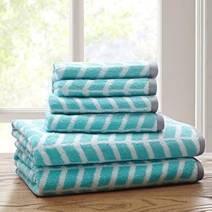 Intelligent Design - Nadia Quick Dry Premium Absorbent Chevron Cotton Towels Bad/Badezimmer Set - Ultra Soft Badezimmer Handtücher Set - Teal - 6-teiliges Set inkl. 2 Duschtuch 4 Handtücher – Bild 4