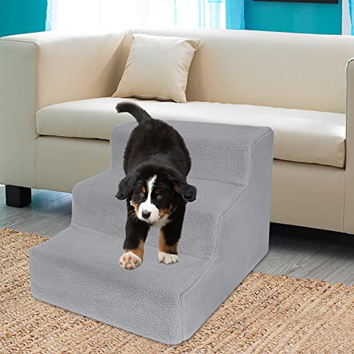 Yofit Doggy Steps - Non-Slip 3 Steps Pet Stairs For Cats And Dogs, Foldable Plastic With Washable Carpet (Gray) #TOP6