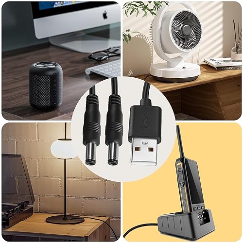HATMINI 2PCS USB to DC5521 Power Cable 5V USB to DC5521 Y Splitter Charging Cable,5V 2.5A USB A Male to Dual DC 5.5x2.1mm Male Power Barrel Plug Connector Cable for Fan Ledlight Router etc-3.3FT by HATMINI - Image 6