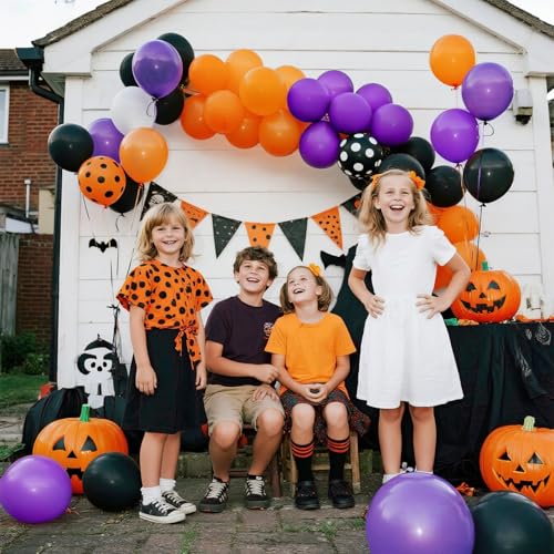 Image of 60 Pieces Halloween Balloons, Black and Purple Balloons Orange Confetti Balloon for Halloween Party Decorations