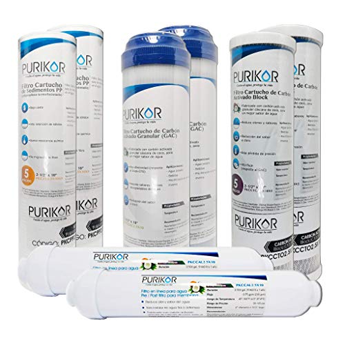 Listado de Filtros - 5 favoritos. 45 FILTRO Purificador De AGUA Osmosis Inversa, bajo tarja marca PURIKOR 6 Etapas 100 GPD TANQUE, Lampara UV, Llave de Ganso en aacero inoxidable Y DISPLAY para monitoreo