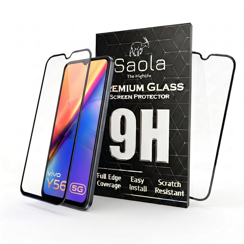 Image of Saola HD+ Oleophobic Tempered Glass Screen Protector For Vivo Y56 5G (Pack Of 2) with Free Installation Kit. Full screen Coverage - 6.58 inch