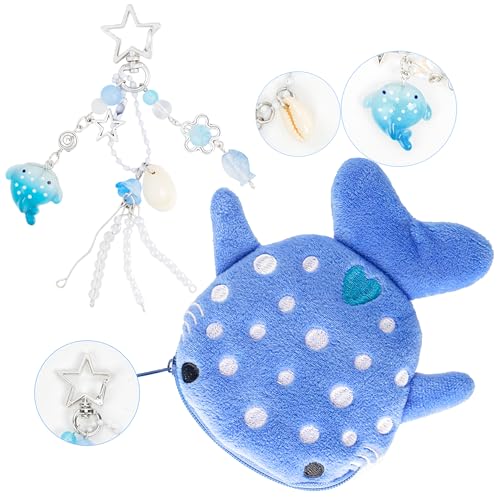 2-in-1 Whale Shark Keychain Coin Purse, Kawaii Mini Wallet with Detachable Glow Whale and Jellyfish Charms, Ocean Inspired Bag Accessory for Women