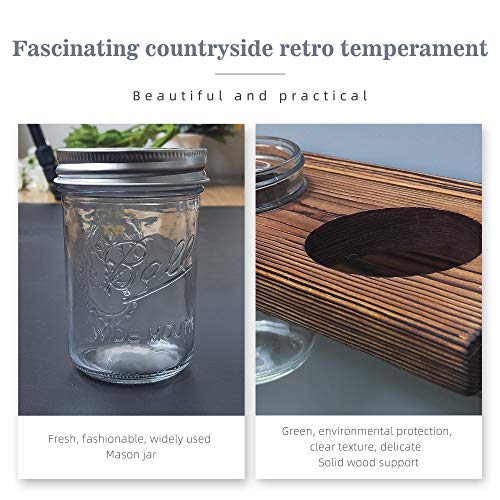 Mason Jar Shelf, Rustic Farmhouse Toothbrush Holder Wall-Mounted, Hanging Mason Jars Organizer for Planters and Candle, Solid Wood Shelf for Office, Kitchen, Barthroom