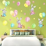 SITAKE Wall Stickers for Kids, Cute Bunny and Balloon Wall Decals, Animal Wall Stickers and Murals,